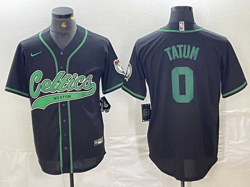 Mens Boston Celtics #0 Jayson Tatum Black Cool Base Stitched Baseball Jersey